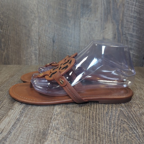 Tory Burch Miller Sandals Vintage Vachetta Tan Leather Medallion Logo Size 9 - Picture 7 of 14